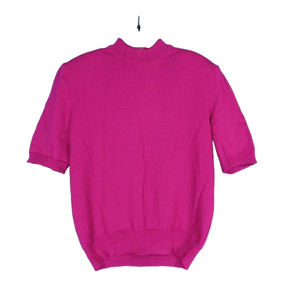 VTG LILLI ANN COLLECTION Magenta WOOL BLEND Zip Back SHORT SLEEVE Sweater Sz 10